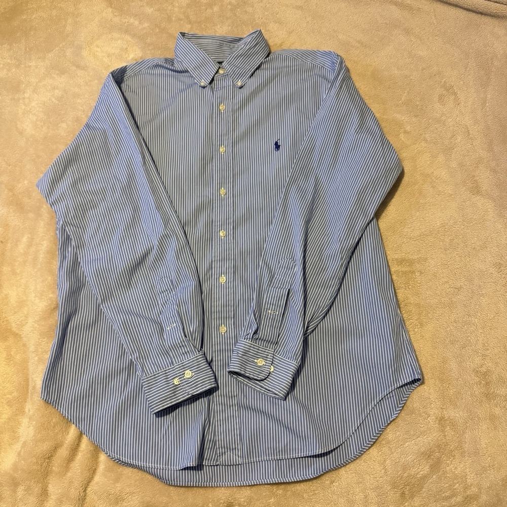 Polo Ralph Lauren Men's Classic Fit Striped Button Down Shirt Blue White Large